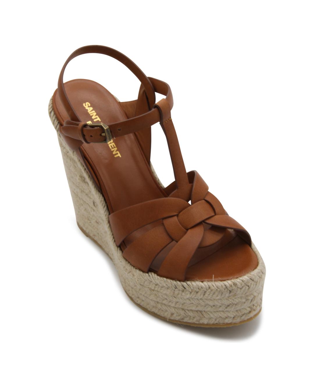 SAINT LAURENT Коричневые кожаные босоножки, фото 4