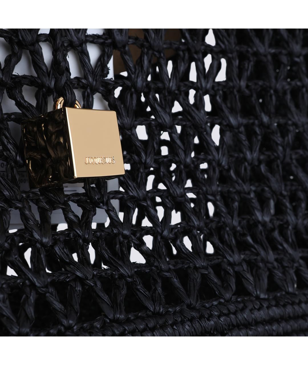 JACQUEMUS Черная пелетеная сумка тоут, фото 4