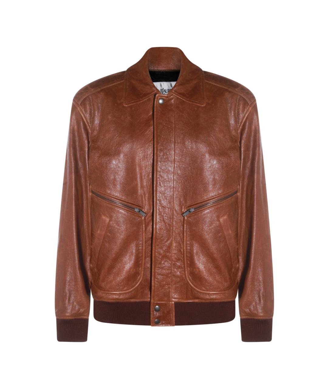 SAINT LAURENT Коричневая кожаная куртка, фото 1