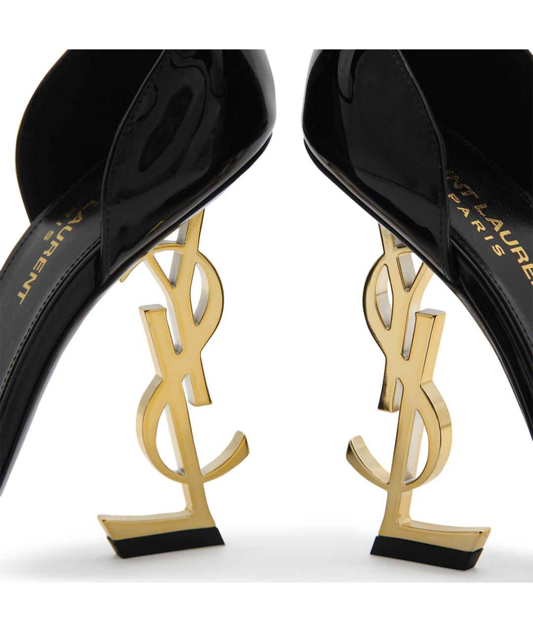 SAINT LAURENT Черные босоножки из лакированной кожи, фото 4
