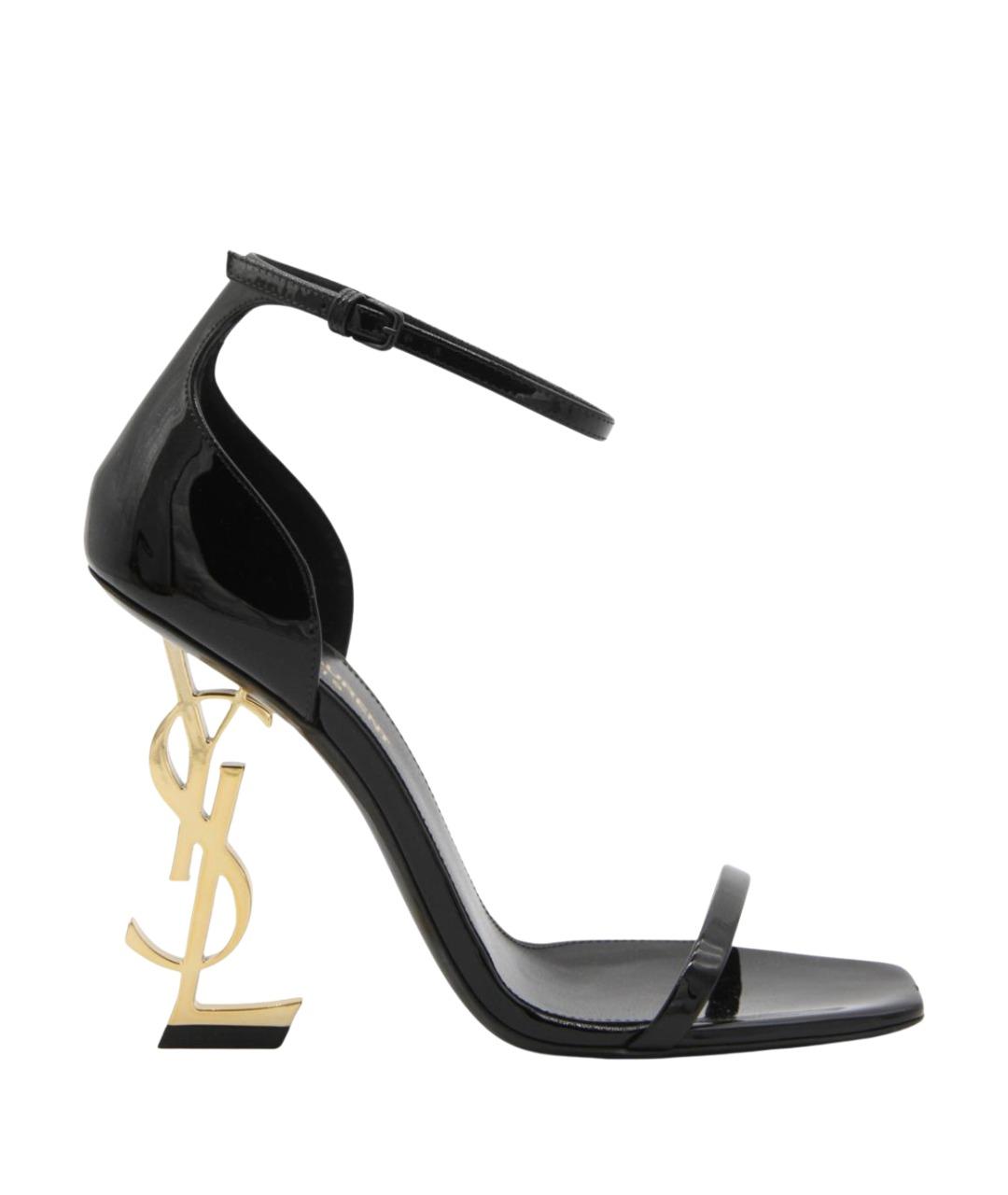 SAINT LAURENT Черные босоножки из лакированной кожи, фото 1