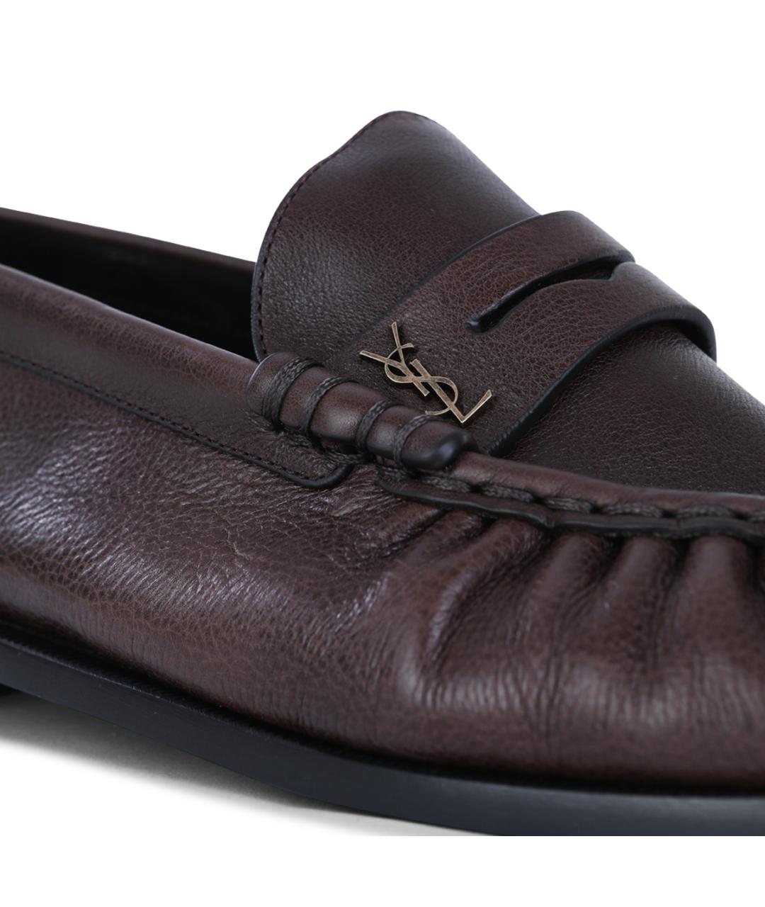 SAINT LAURENT Коричневые кожаные лоферы, фото 4
