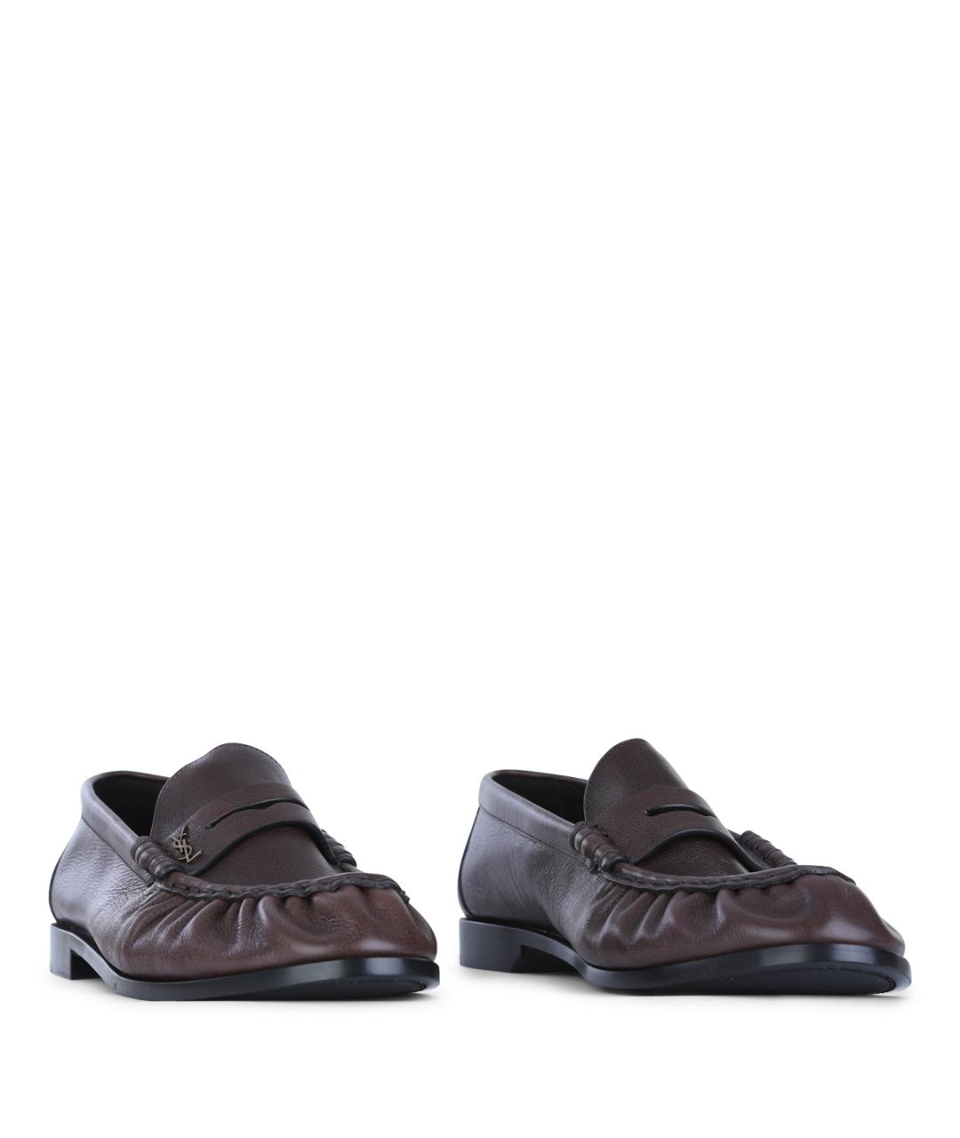 SAINT LAURENT Коричневые кожаные лоферы, фото 2
