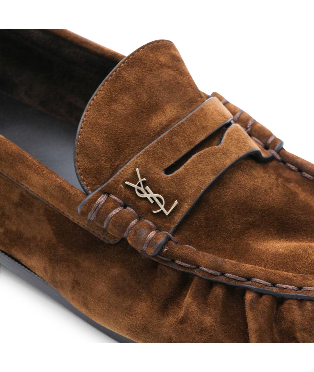 SAINT LAURENT Коричневые замшевые лоферы, фото 4