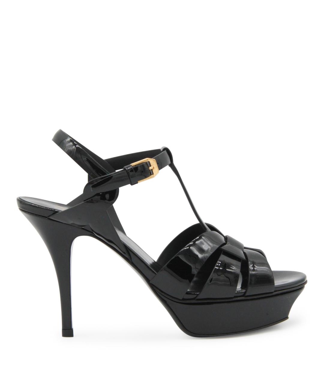 SAINT LAURENT Черные босоножки из лакированной кожи, фото 1