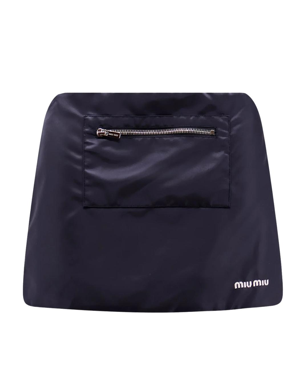 MIU MIU Темно-синяя синтетическая юбка мини, фото 1