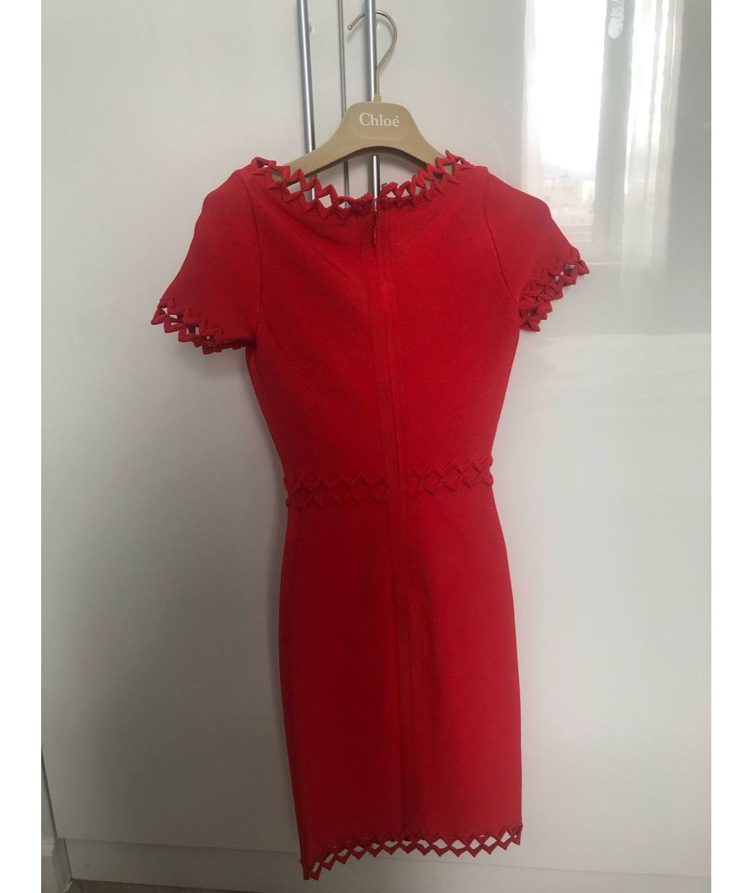 HERVE LEGER Красное вискозное повседневное платье, фото 2