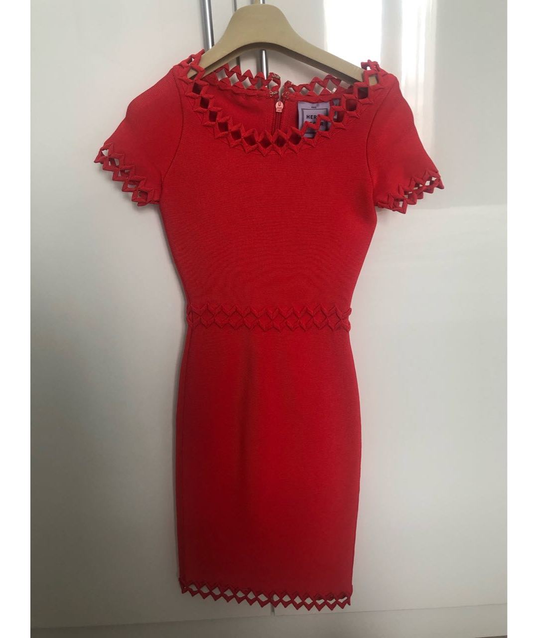 HERVE LEGER Красное вискозное повседневное платье, фото 5