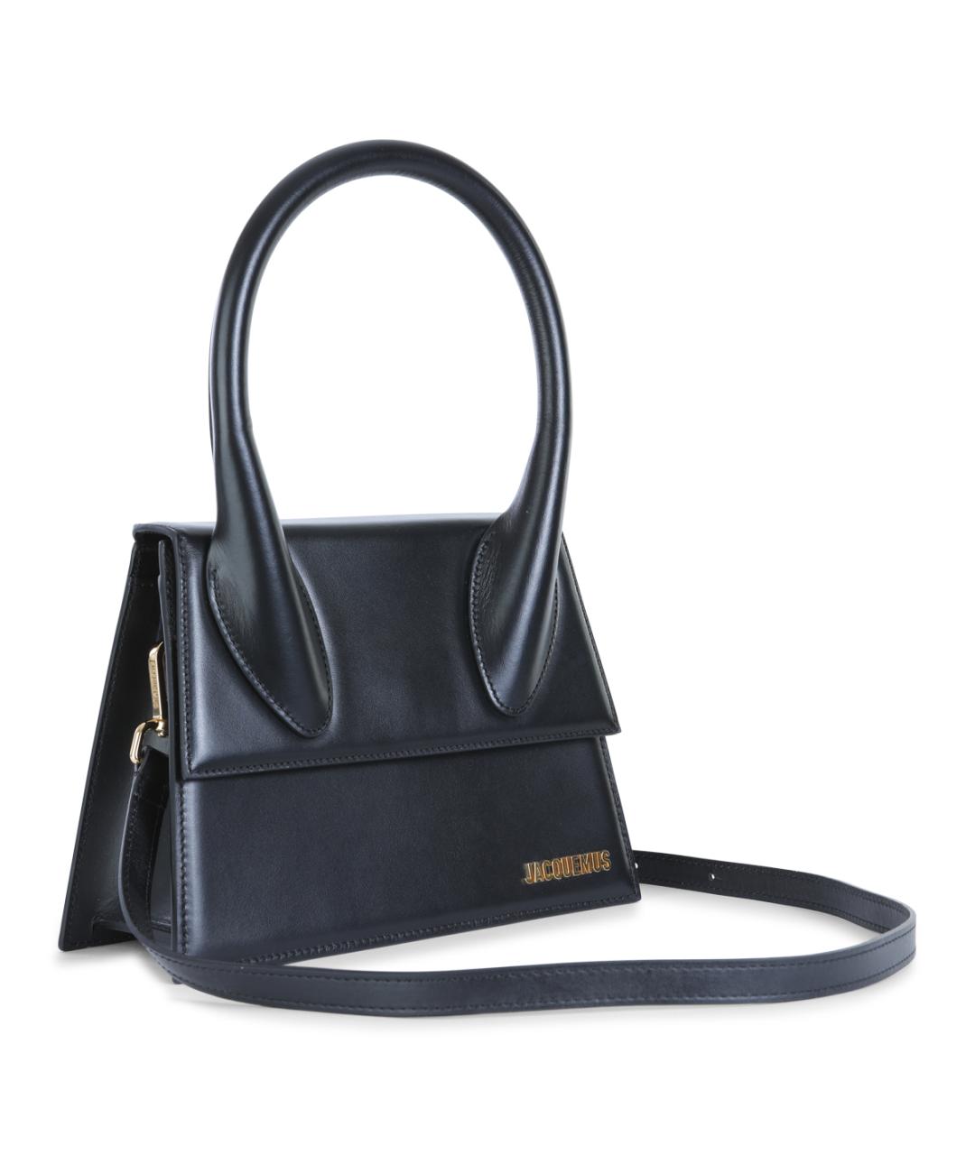 JACQUEMUS Черная кожаная сумка с короткими ручками, фото 2