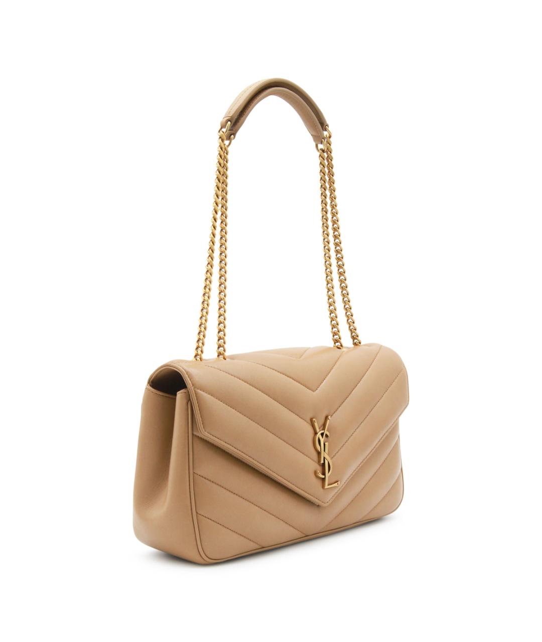 SAINT LAURENT Бежевая кожаная сумка через плечо, фото 2