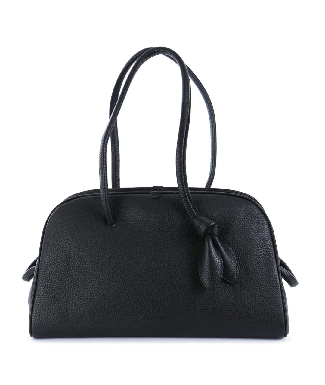 JACQUEMUS Черная кожаная сумка тоут, фото 2