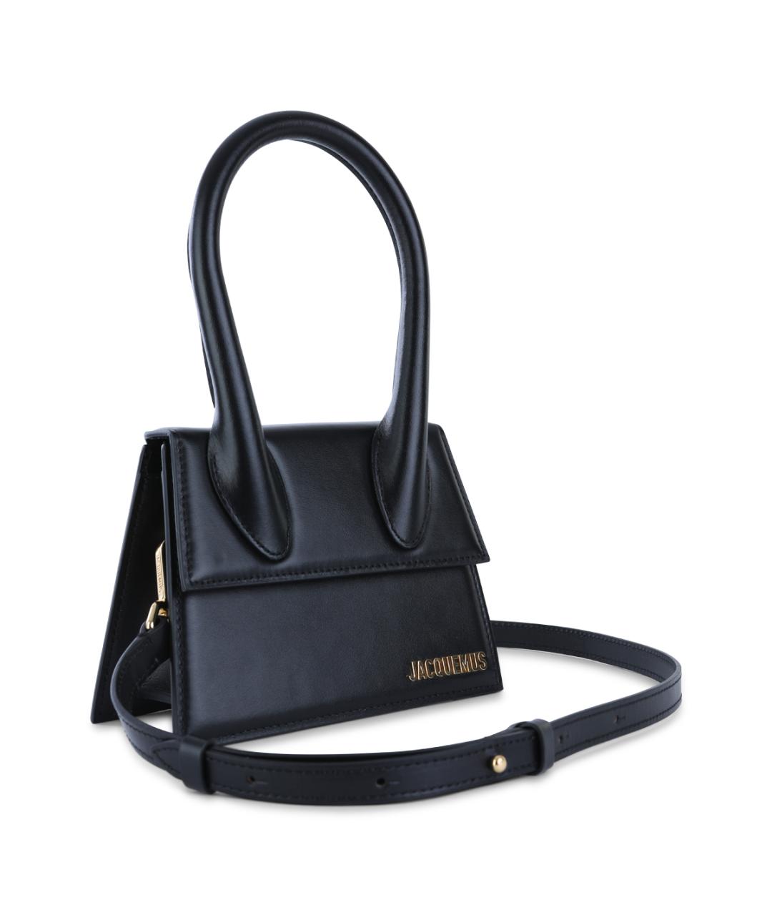 JACQUEMUS Черная кожаная сумка с короткими ручками, фото 2