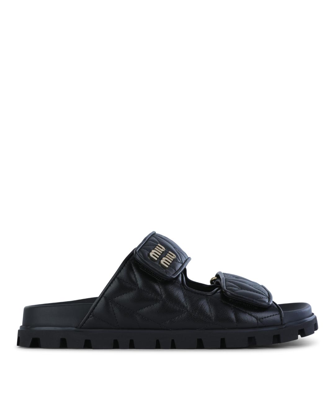 MIU MIU Черные кожаные шлепанцы, фото 1