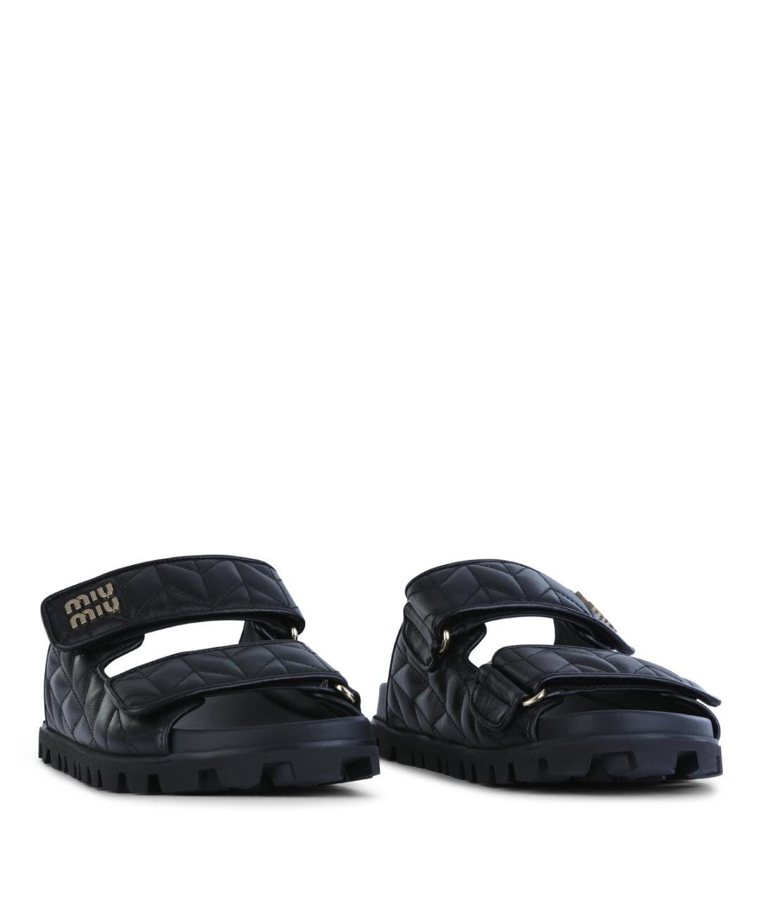 MIU MIU Черные кожаные шлепанцы, фото 2