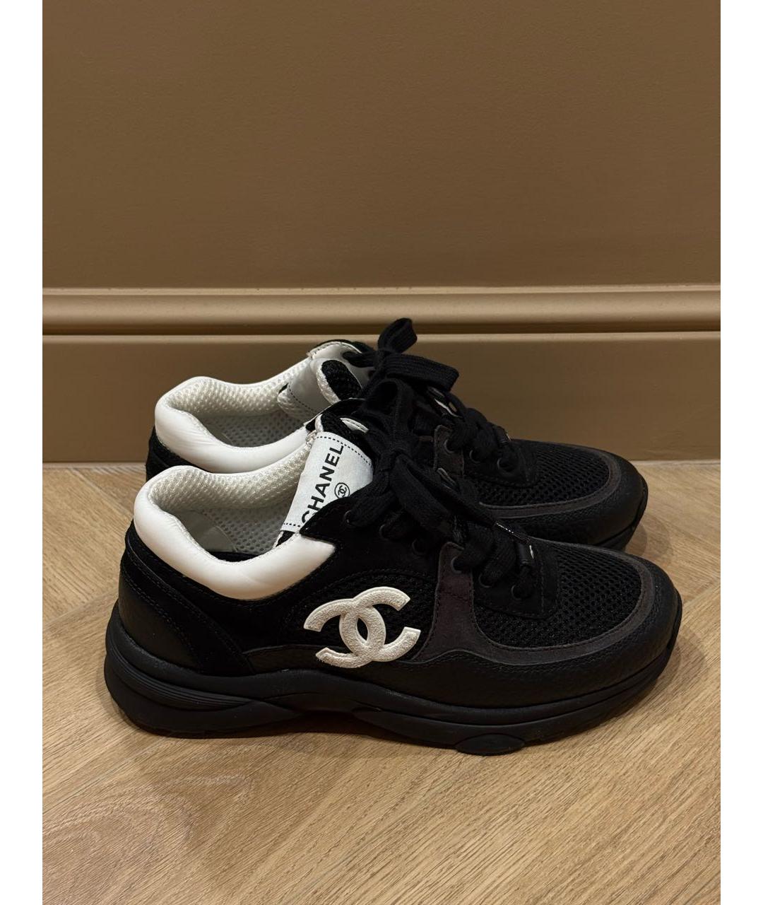 CHANEL Черные кожаные кроссовки, фото 5