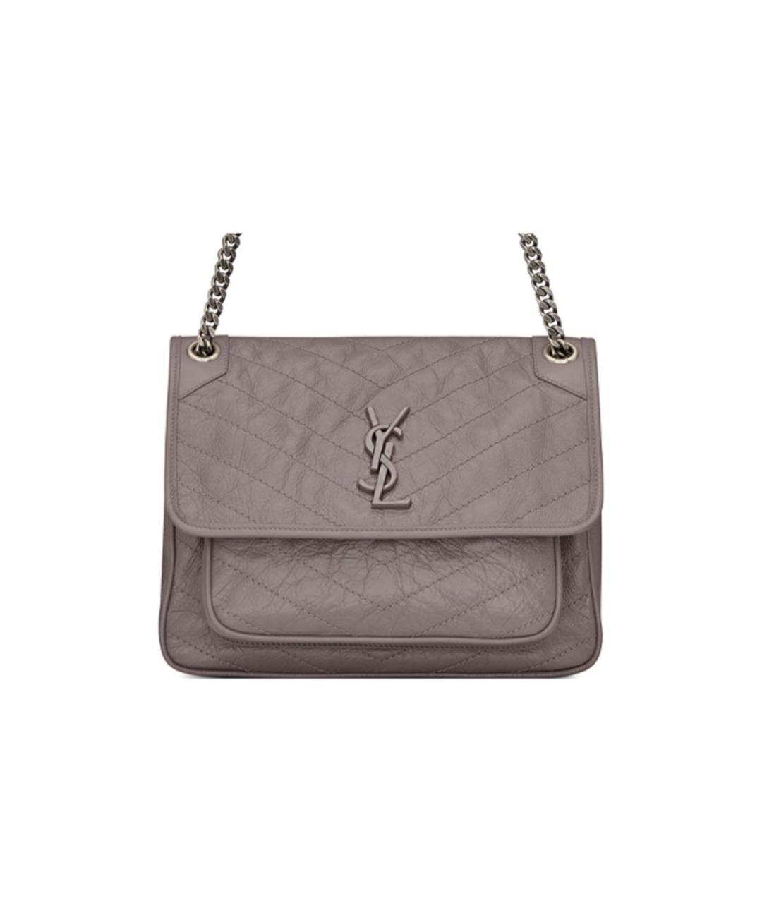 SAINT LAURENT Серая кожаная сумка через плечо, фото 6
