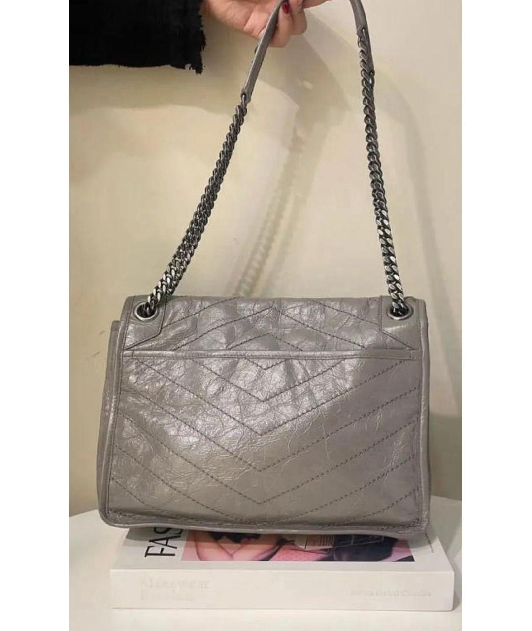 SAINT LAURENT Серая кожаная сумка через плечо, фото 3