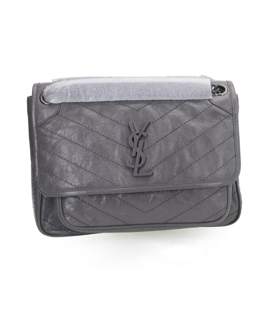 SAINT LAURENT Серая кожаная сумка через плечо, фото 2