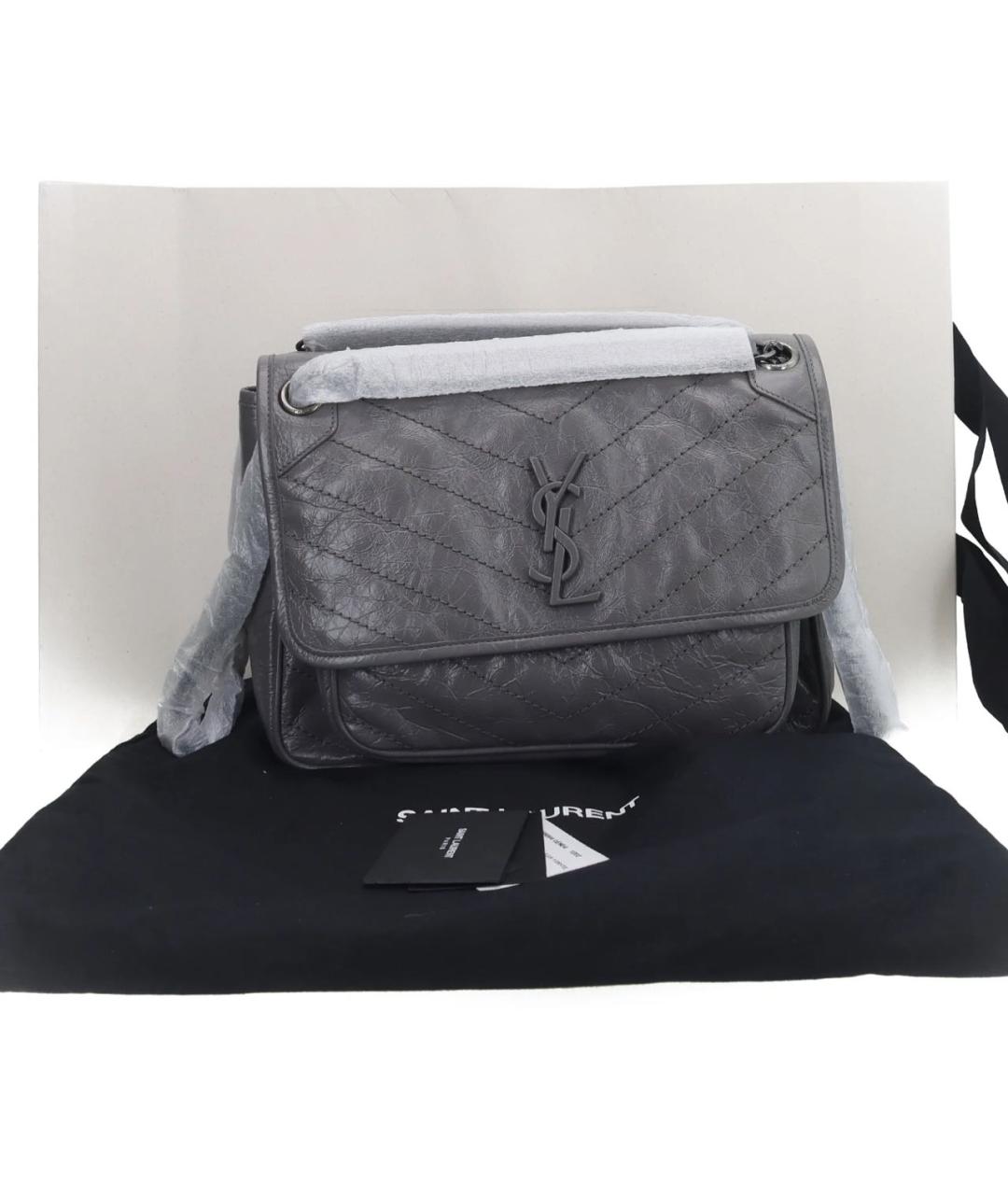 SAINT LAURENT Серая кожаная сумка через плечо, фото 5