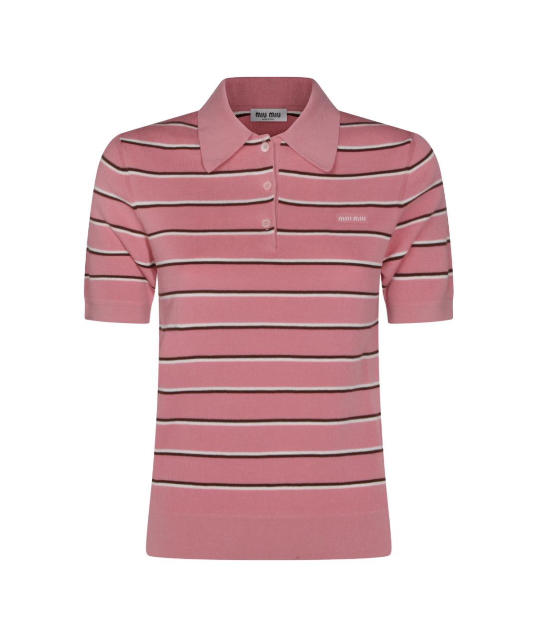 MIU MIU Розовая хлопко-эластановая футболка, фото 1
