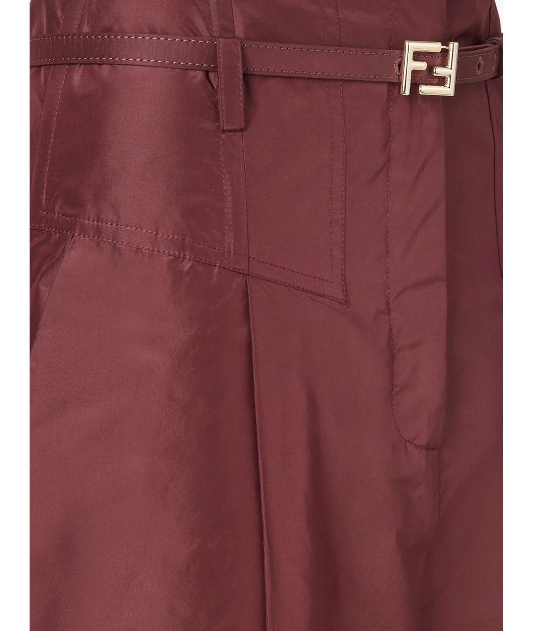 FENDI Бордовые шелковые прямые брюки, фото 3