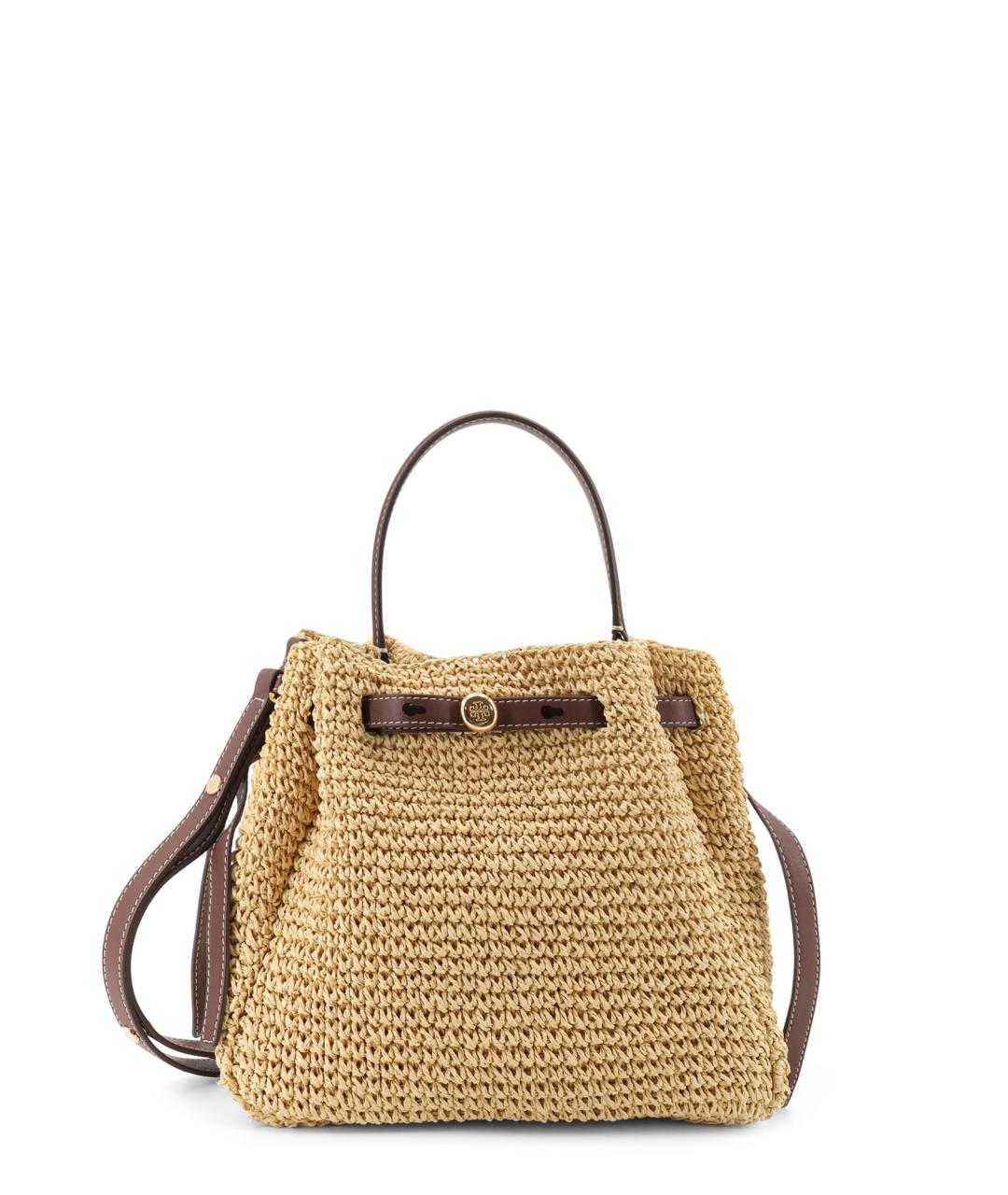 TORY BURCH Бежевая пелетеная сумка с короткими ручками, фото 1