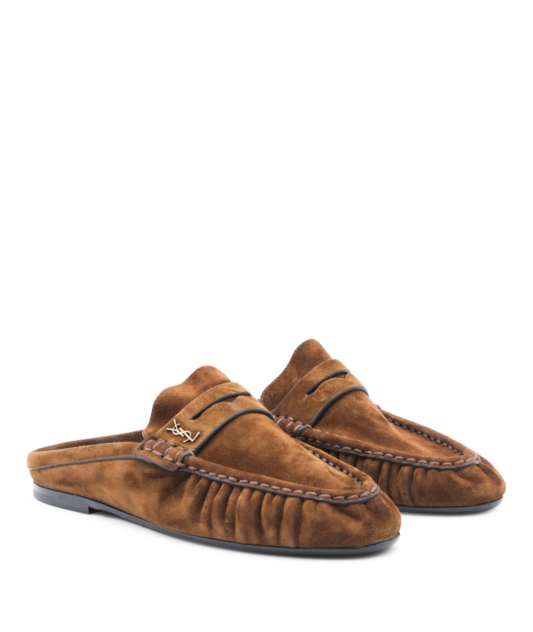 SAINT LAURENT Коричневые замшевые мюли, фото 2