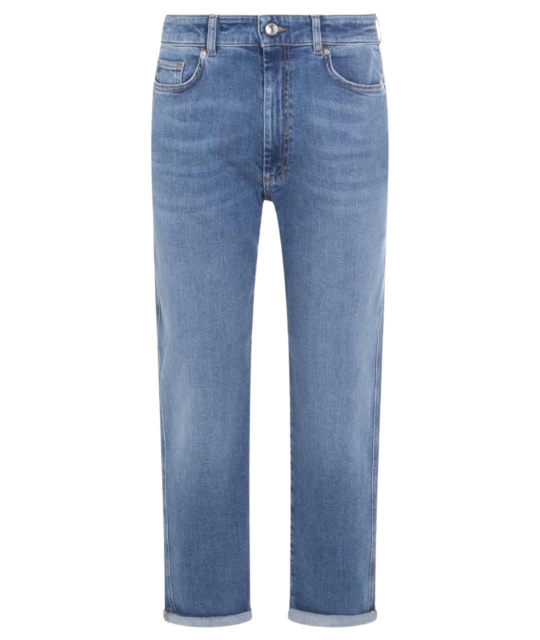 SPORTMAX Синие хлопко-эластановые прямые джинсы, фото 1