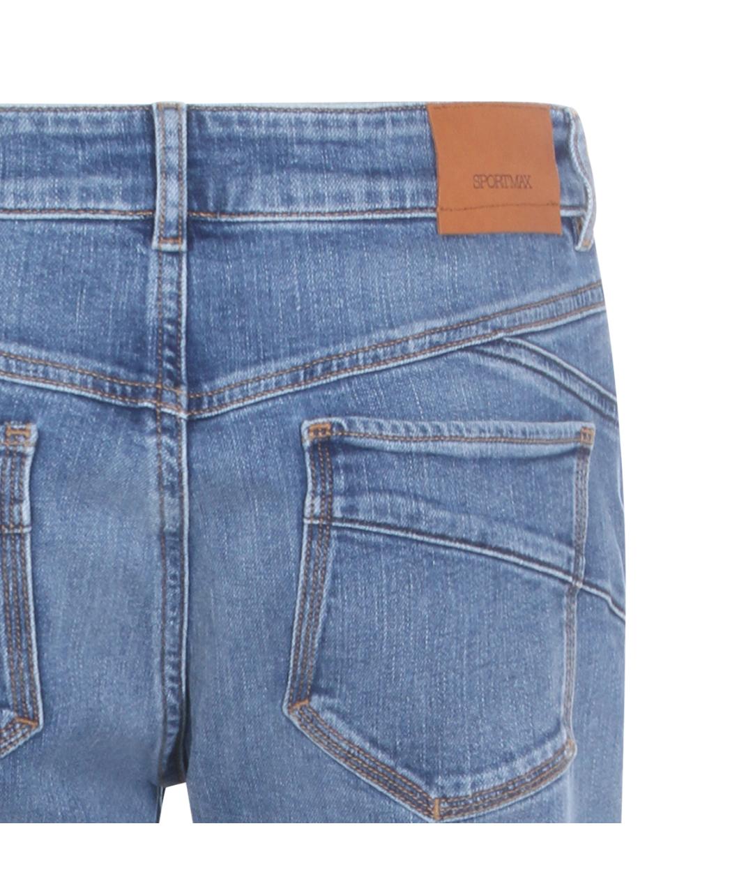 SPORTMAX Синие хлопко-эластановые прямые джинсы, фото 4