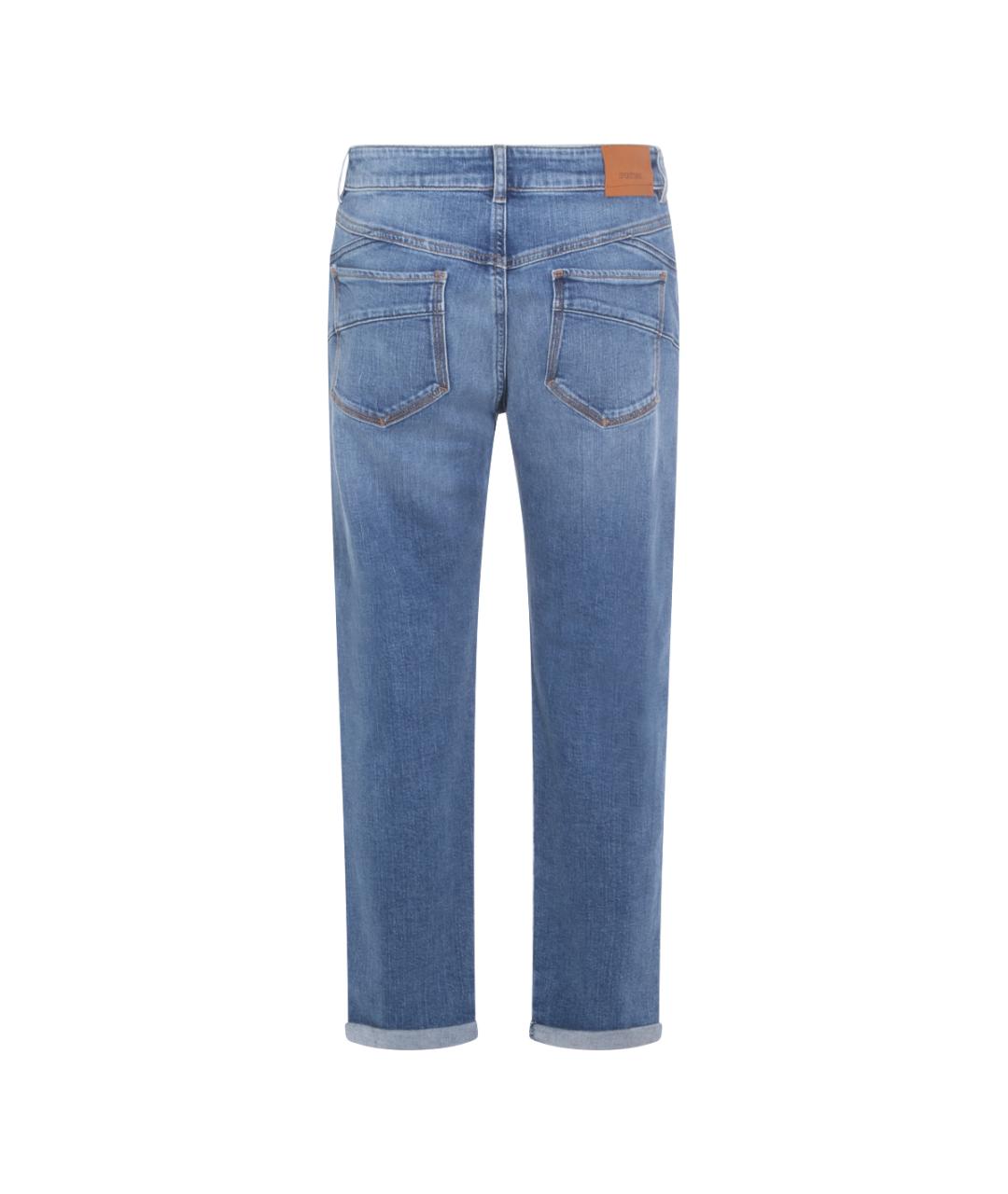 SPORTMAX Синие хлопко-эластановые прямые джинсы, фото 2