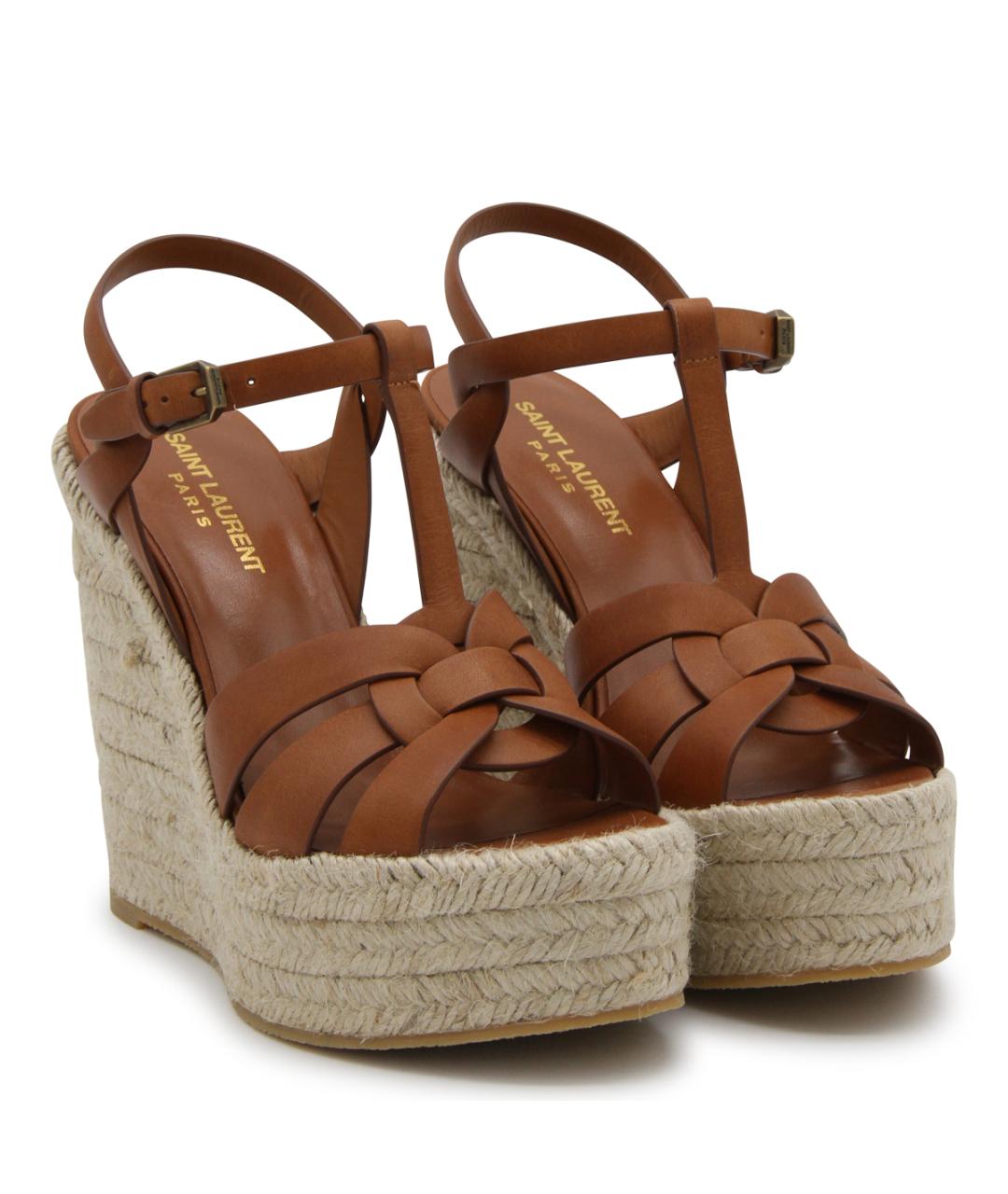 SAINT LAURENT Коралловые кожаные босоножки, фото 2