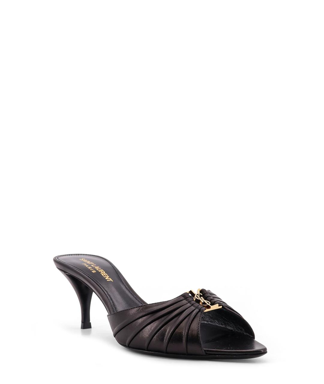 SAINT LAURENT Черные кожаные мюли, фото 2