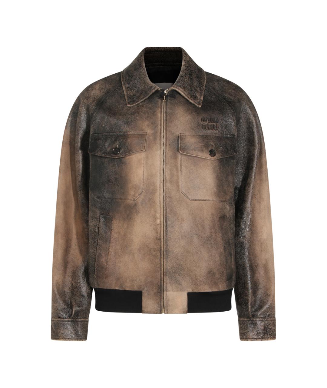 MIU MIU Коричневая кожаная куртка, фото 1