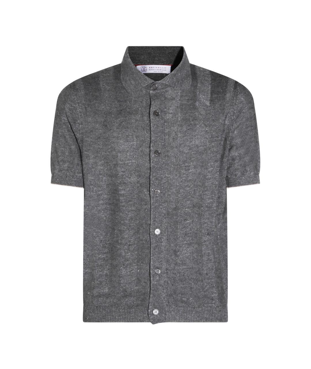 BRUNELLO CUCINELLI Серебряная льняная кэжуал рубашка, фото 1