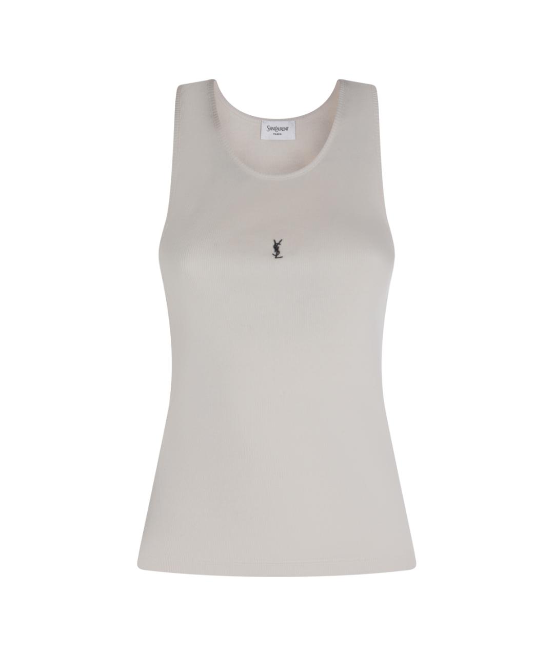 SAINT LAURENT Бежевая хлопковая майка, фото 4