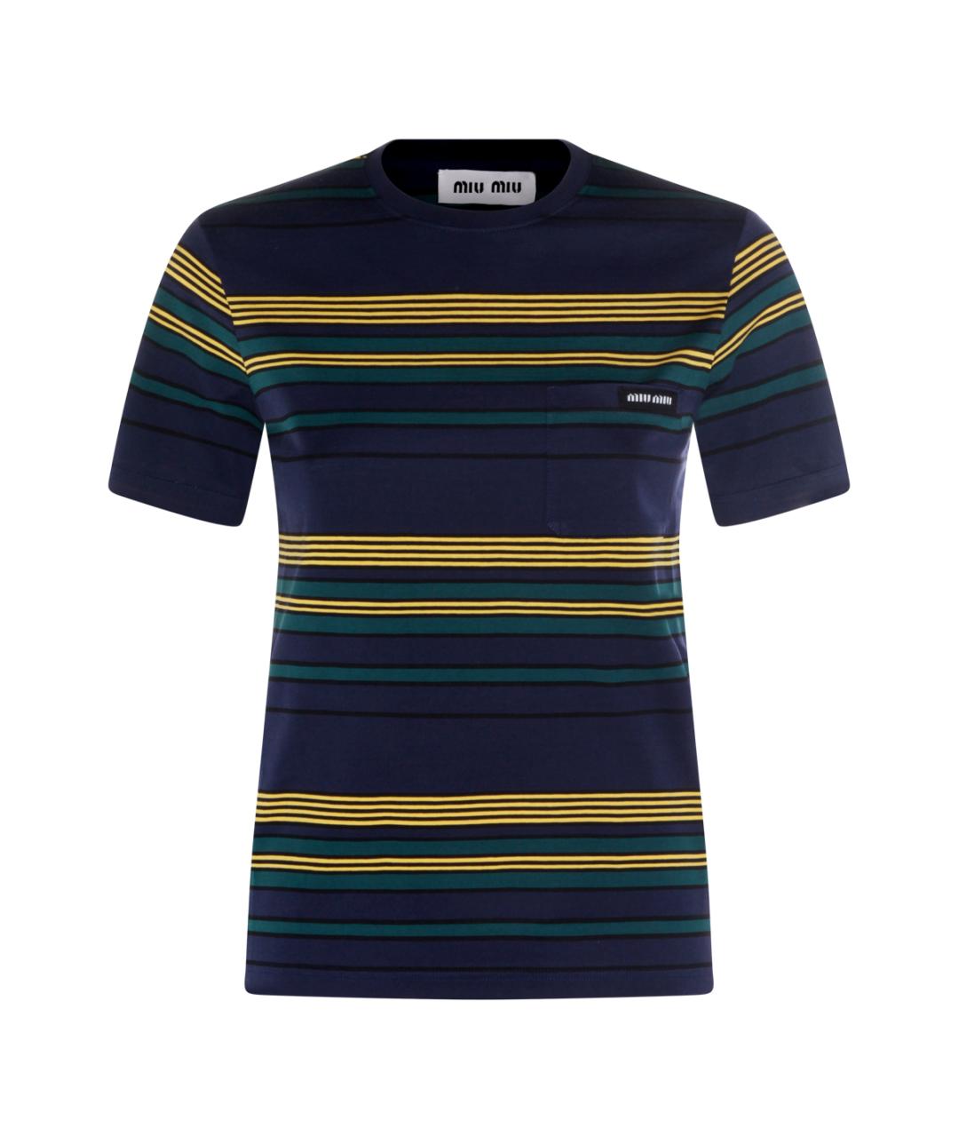 MIU MIU Темно-синяя хлопковая футболка, фото 1
