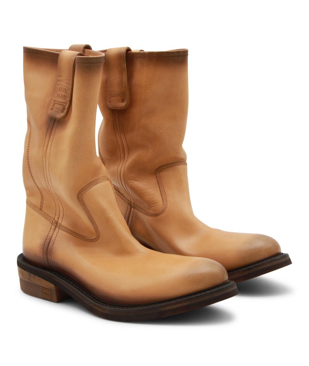 MIU MIU Коричневые кожаные сапоги, фото 2