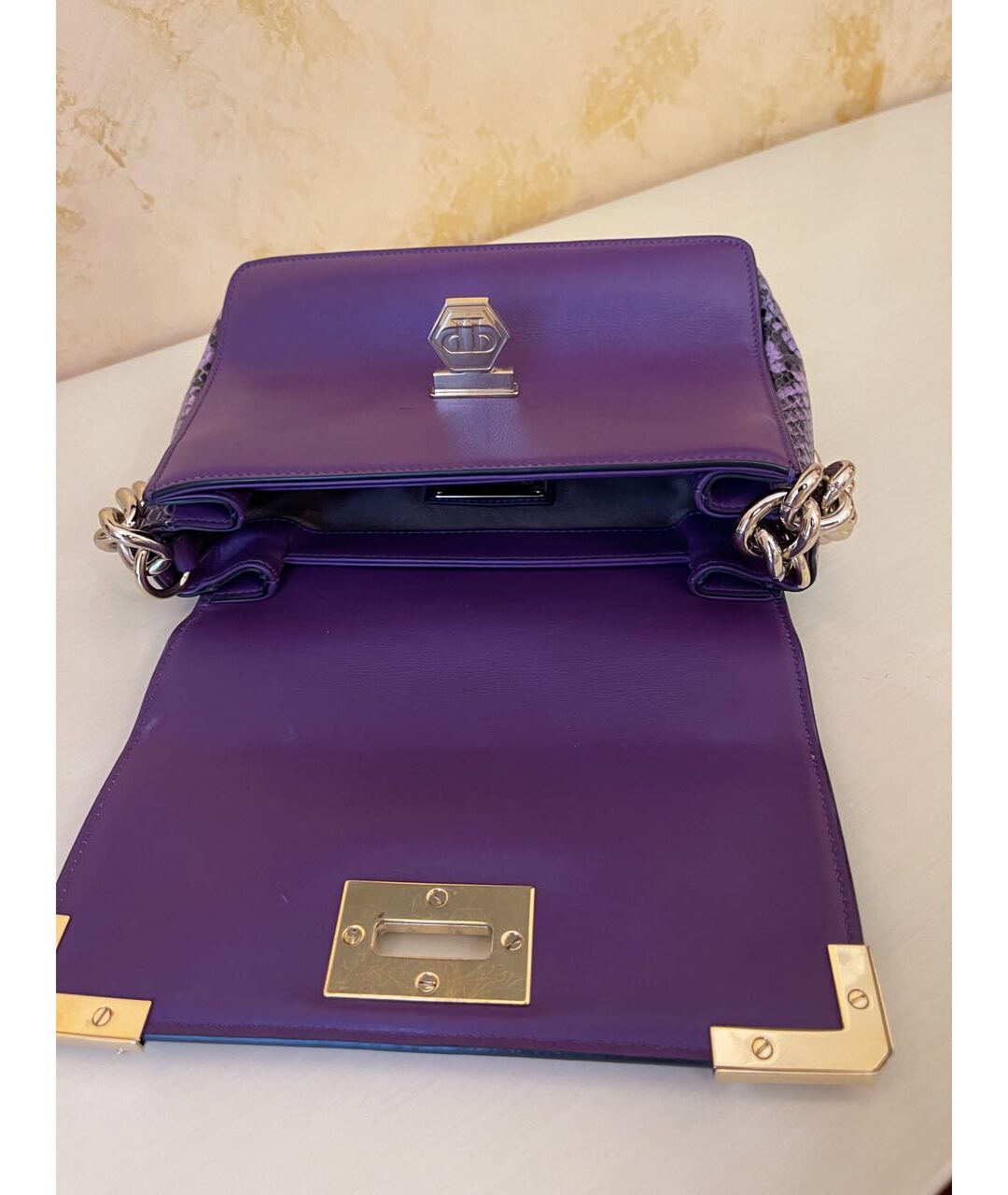 PHILIPP PLEIN Фиолетовая кожаная сумка тоут, фото 4