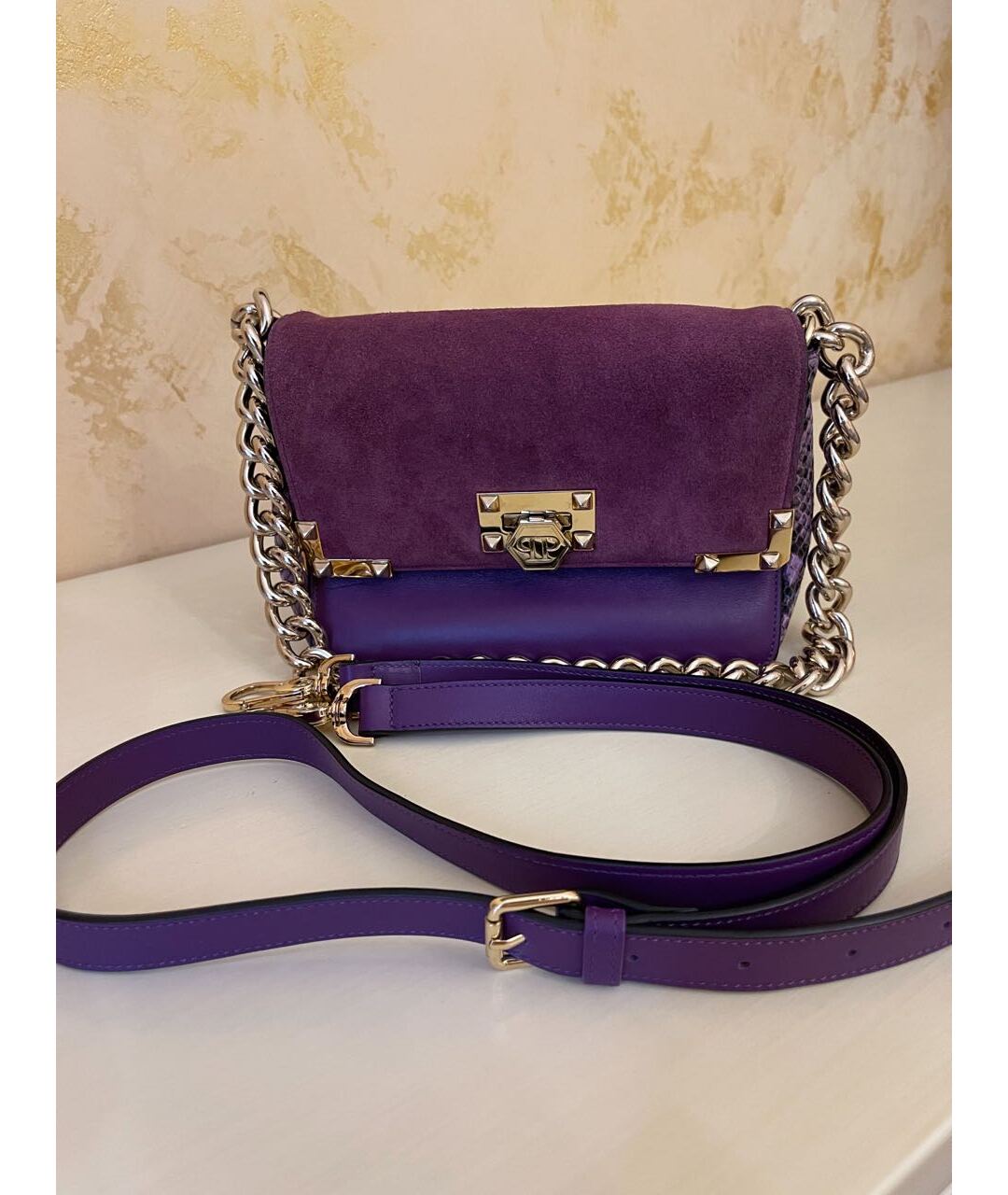 PHILIPP PLEIN Фиолетовая кожаная сумка тоут, фото 7