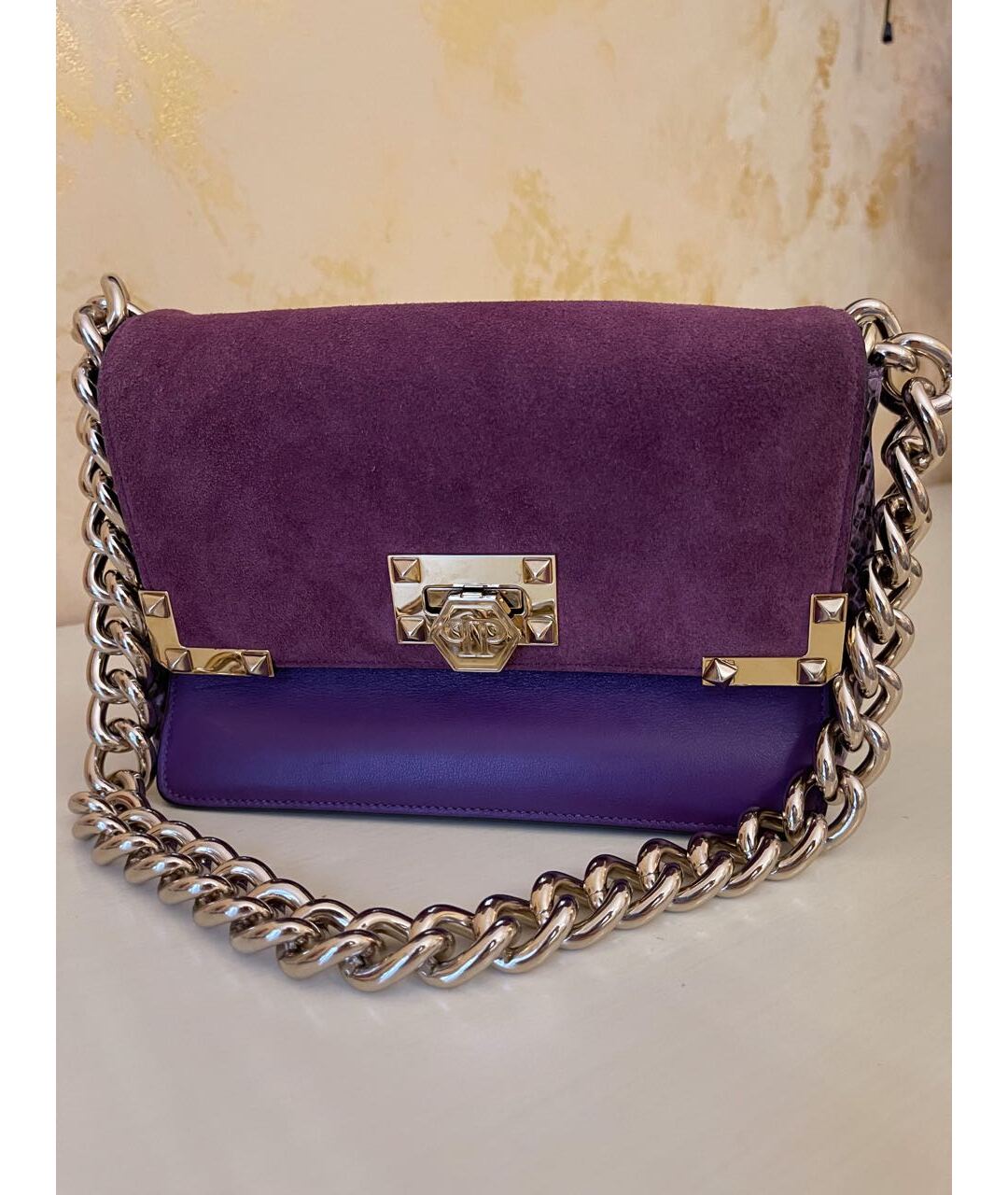 PHILIPP PLEIN Фиолетовая кожаная сумка тоут, фото 9