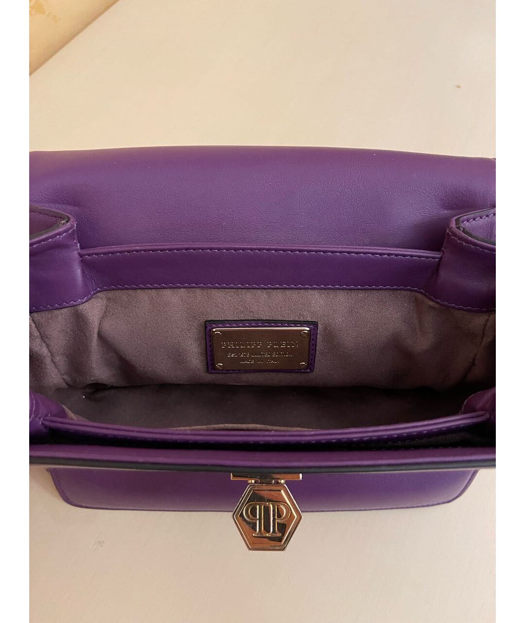 PHILIPP PLEIN Фиолетовая кожаная сумка тоут, фото 8