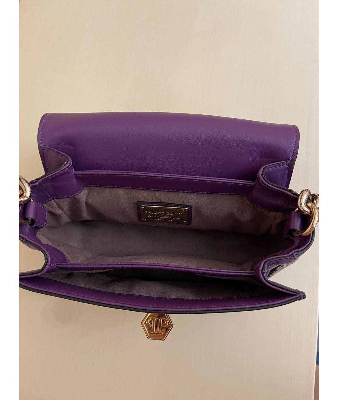 PHILIPP PLEIN Фиолетовая кожаная сумка тоут, фото 6