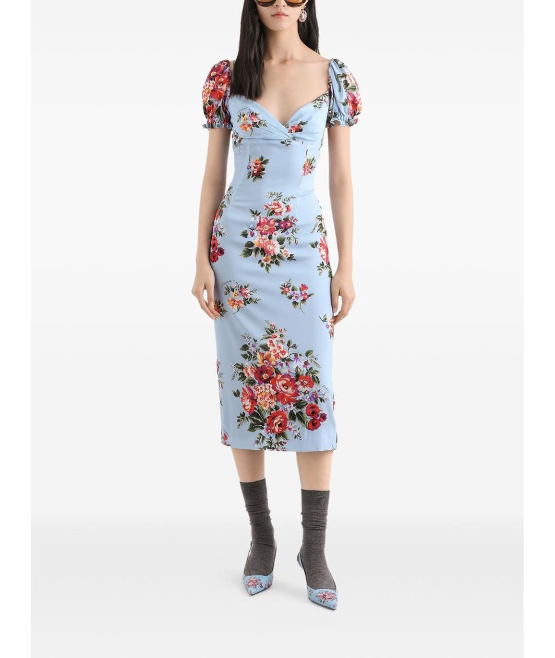 DOLCE&GABBANA Голубое шелковое коктейльное платье, фото 3