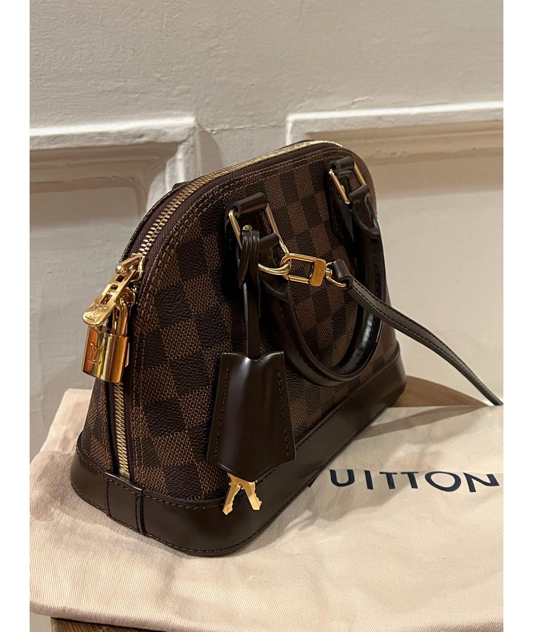 LOUIS VUITTON Коричневая кожаная сумка с короткими ручками, фото 3