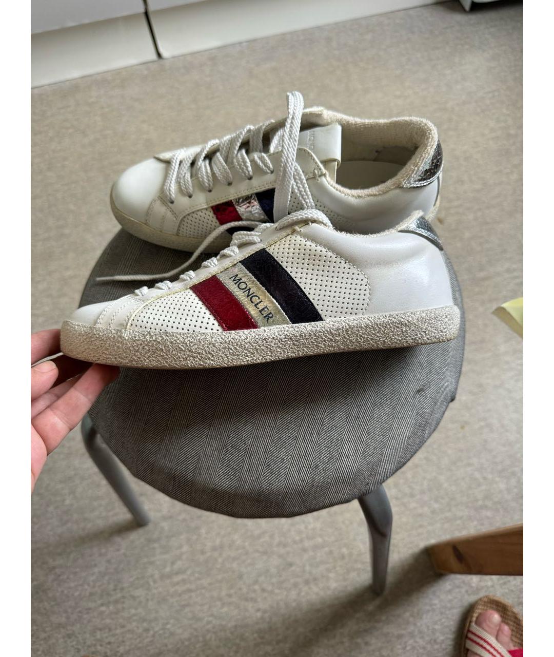 MONCLER Белые кожаные кеды, фото 5