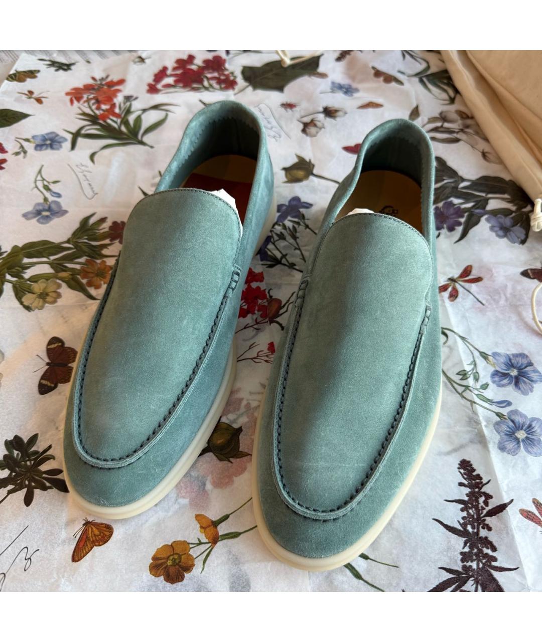 LORO PIANA Бирюзовые замшевые лоферы, фото 2