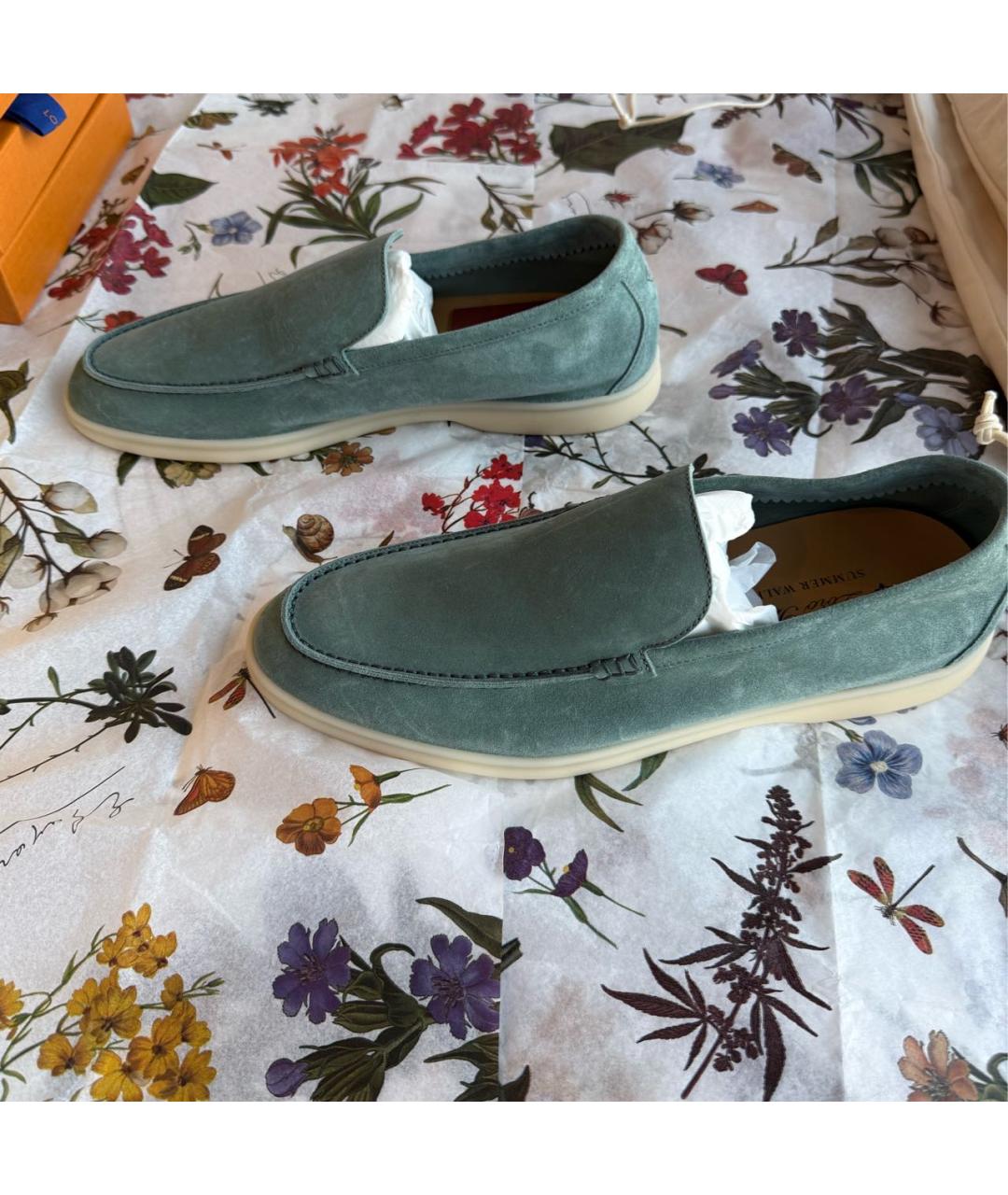 LORO PIANA Бирюзовые замшевые лоферы, фото 5