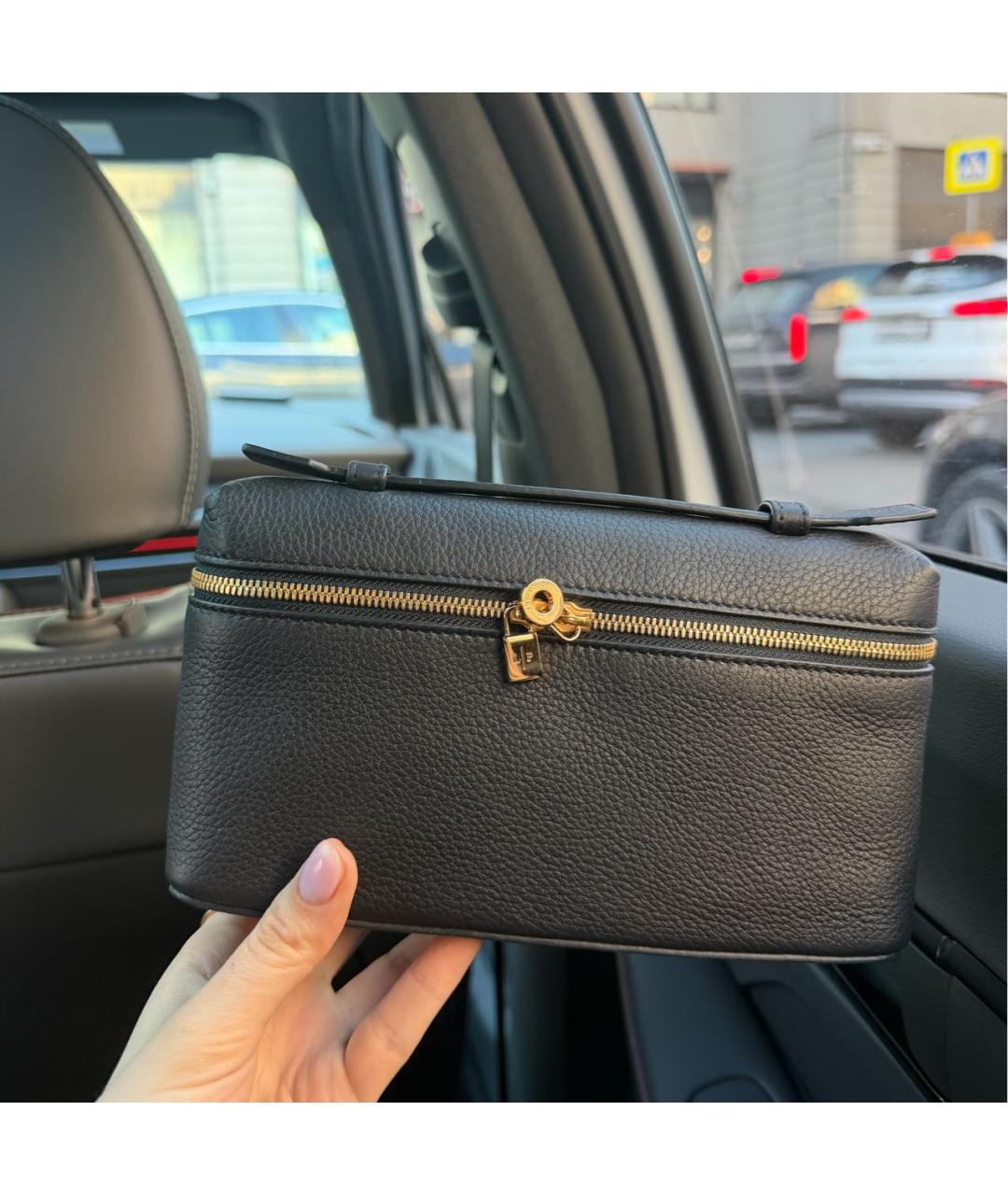 LORO PIANA Черная кожаная сумка с короткими ручками, фото 3