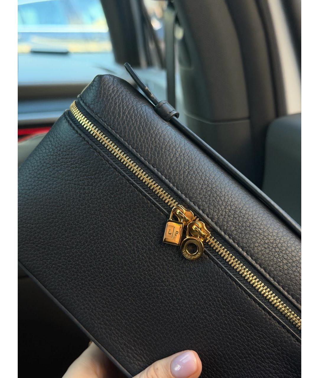 LORO PIANA Черная кожаная сумка с короткими ручками, фото 2