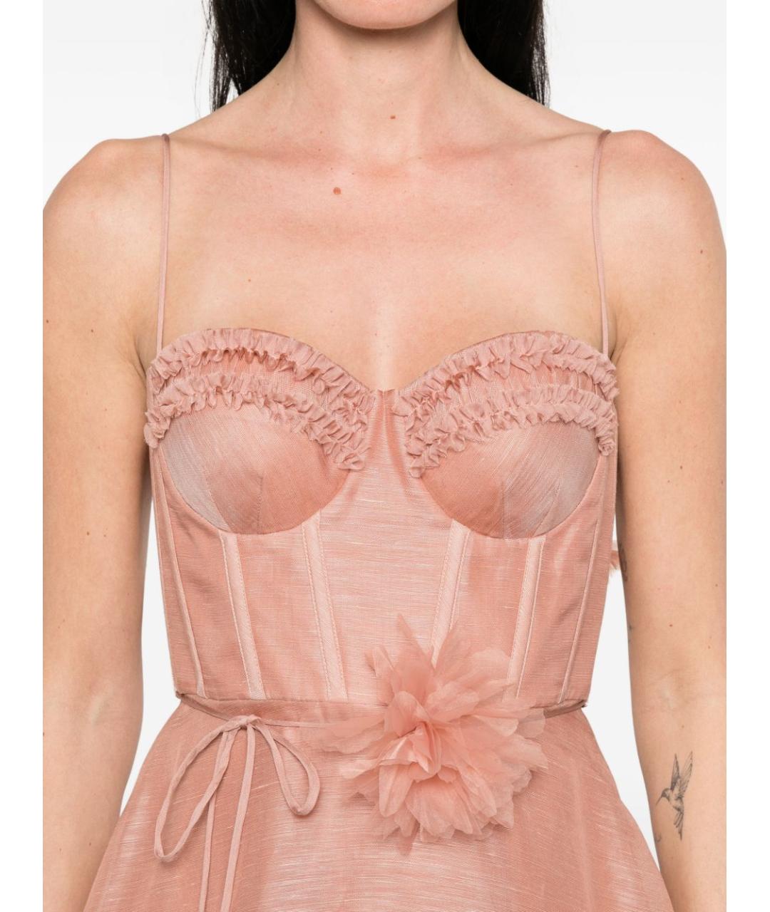 ZIMMERMANN Розовое льняное коктейльное платье, фото 4